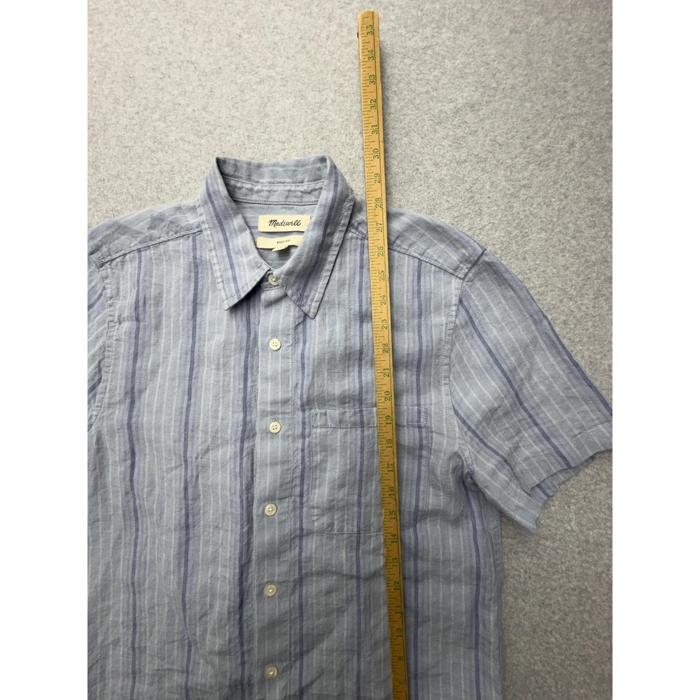 Madewell Shirt Womens Small Blue Striped Linen Short Sleeve Button Up - Picture 5 of 9